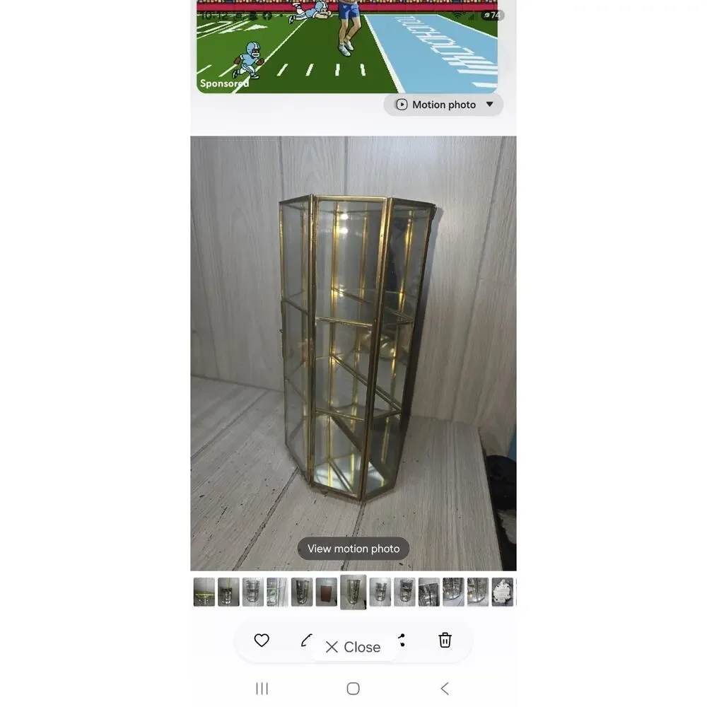 Vtg Glass Mirror Brass Curio Trinket Display Cabinet 3 Shelves Miniatures FLAW